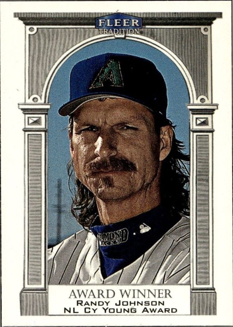 Randy Johnson 2000 Fleer Tradition Glossy #438 Baseball Trading Card - Front 2000 Fleer Tradition Glossy Randy Johnson #438 baseball trading card front