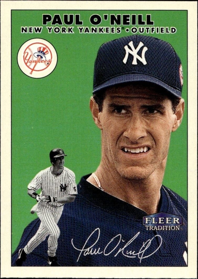Paul O'Neill 2000 Fleer Tradition Glossy #136 Baseball Trading Card - Front 2000 Fleer Tradition Glossy Paul O'Neill #136 baseball trading card front