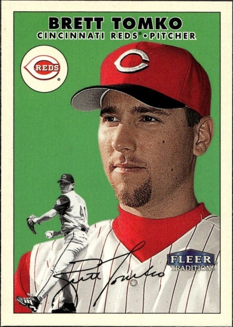 Brett Tomko 2000 Fleer Tradition Glossy #206 Baseball Trading Card - Front 2000 Fleer Tradition Glossy Brett Tomko #206 baseball trading card front