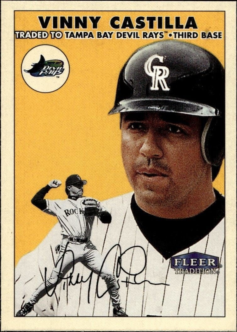 Vinny Castilla 2000 Fleer Tradition Glossy #196 Baseball Trading Card - Front 2000 Fleer Tradition Glossy Vinny Castilla #196 baseball trading card front