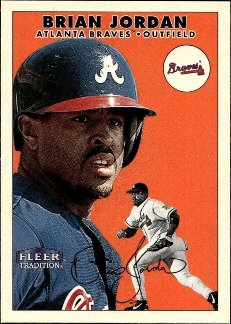 Brian Jordan 2000 Fleer Tradition Glossy #126 Baseball Trading Card - Front 2000 Fleer Tradition Glossy Brian Jordan #126 baseball trading card front