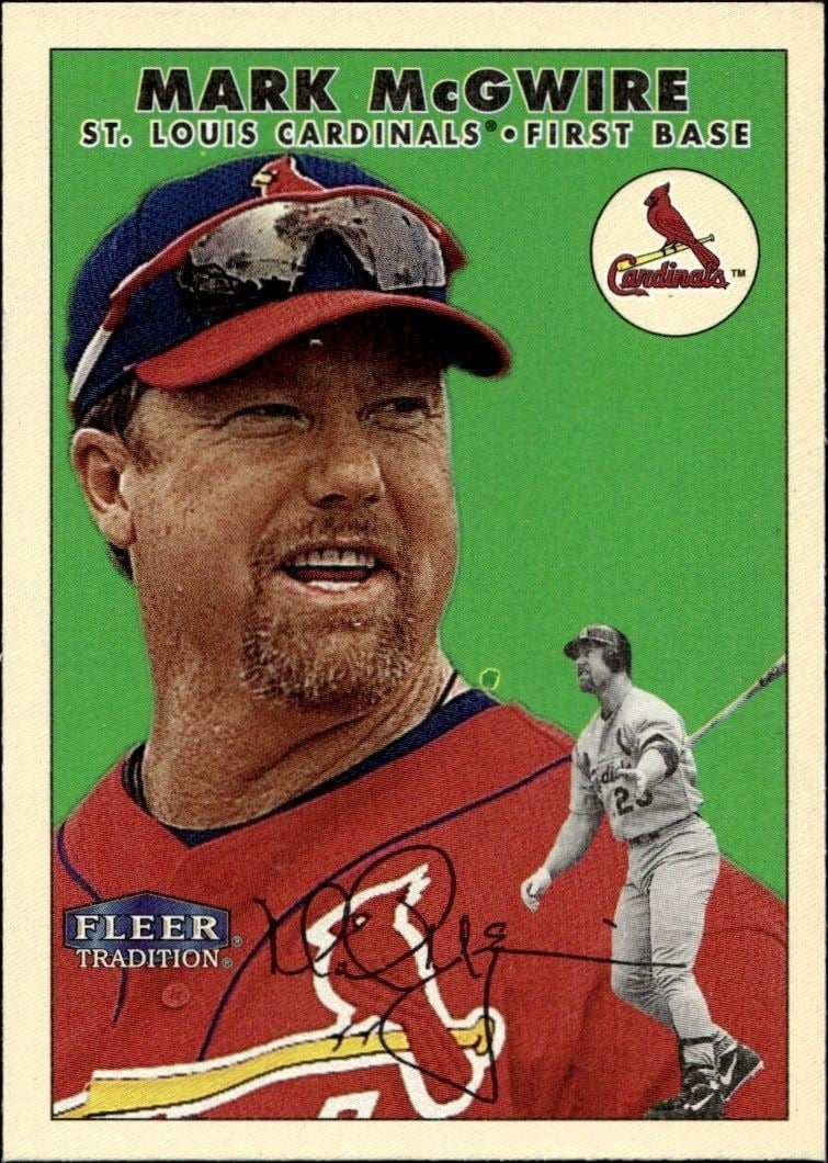 Mark McGwire 2000 Fleer Tradition Glossy #400 Baseball Trading Card - Front 2000 Fleer Tradition Glossy Mark McGwire #400 baseball trading card front