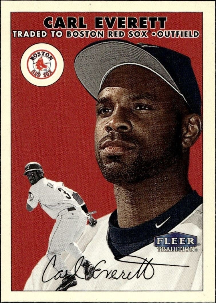 Carl Everett 2000 Fleer Tradition Glossy #165 Baseball Trading Card - Front 2000 Fleer Tradition Glossy Carl Everett #165 baseball trading card front