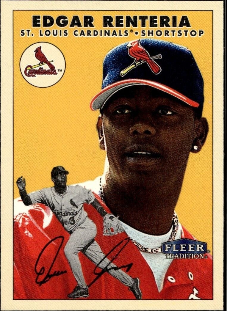 Edgar Renteria 2000 Fleer Tradition Glossy #366 Baseball Trading Card - Front 2000 Fleer Tradition Glossy Edgar Renteria #366 baseball trading card front