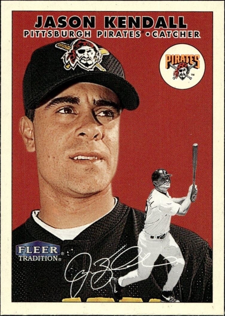 Jason Kendall 2000 Fleer Tradition Glossy #424 Baseball Trading Card - Front 2000 Fleer Tradition Glossy Jason Kendall #424 baseball trading card front