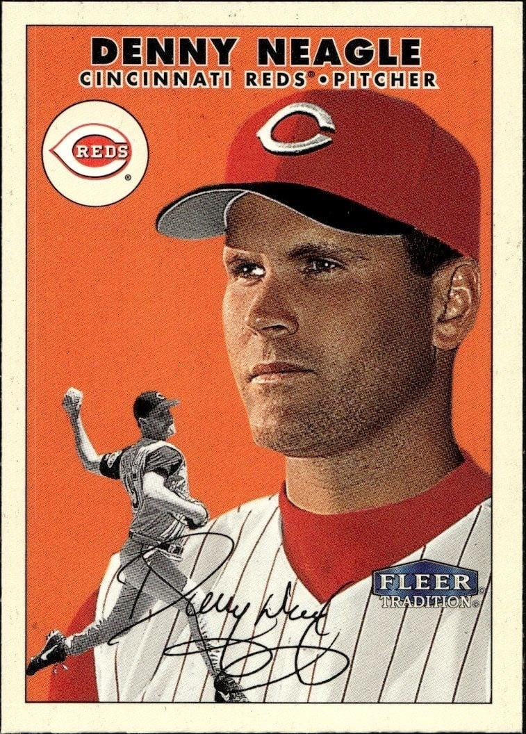 Denny Neagle 2000 Fleer Tradition Glossy #43 Baseball Trading Card - Front 2000 Fleer Tradition Glossy Denny Neagle #43 baseball trading card front