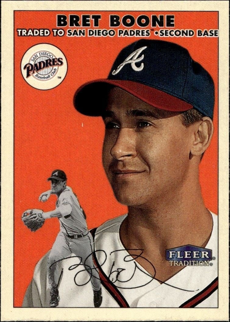 Bret Boone 2000 Fleer Tradition Glossy #31 Baseball Trading Card - Front 2000 Fleer Tradition Glossy Bret Boone #31 baseball trading card front