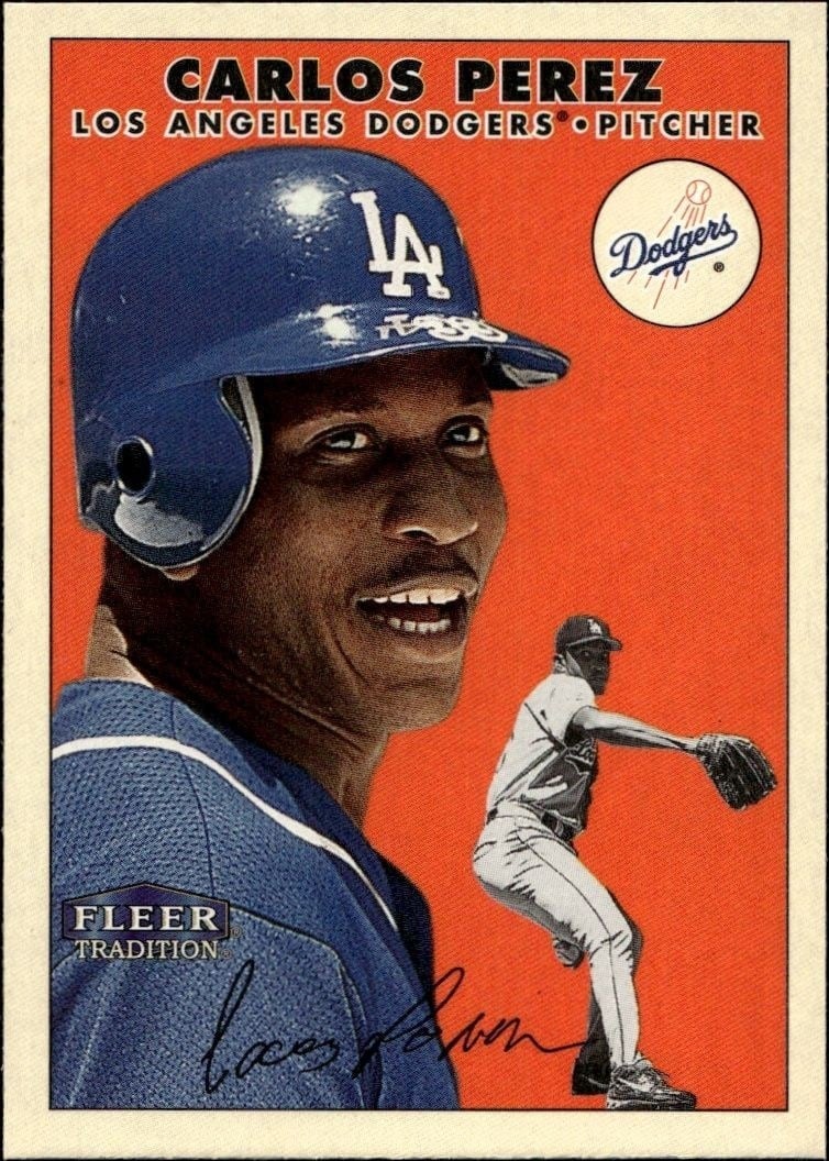 Carlos Perez 2000 Fleer Tradition Glossy #77 Baseball Trading Card - Front 2000 Fleer Tradition Glossy Carlos Perez #77 baseball trading card front
