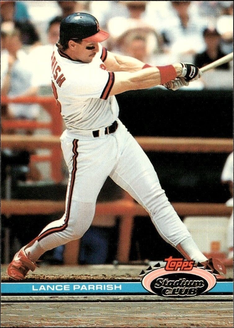 Lance Parrish 1991 Topps Stadium Club #166 Baseball Trading Card - Front 1991 Topps Stadium Club Lance Parrish #166 baseball trading card front