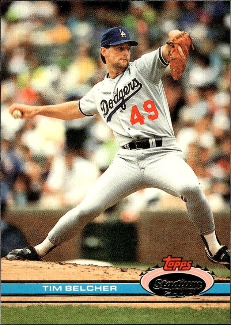 Tim Belcher 1991 Topps Stadium Club #152 Baseball Trading Card - Front 1991 Topps Stadium Club Tim Belcher #152 baseball trading card front