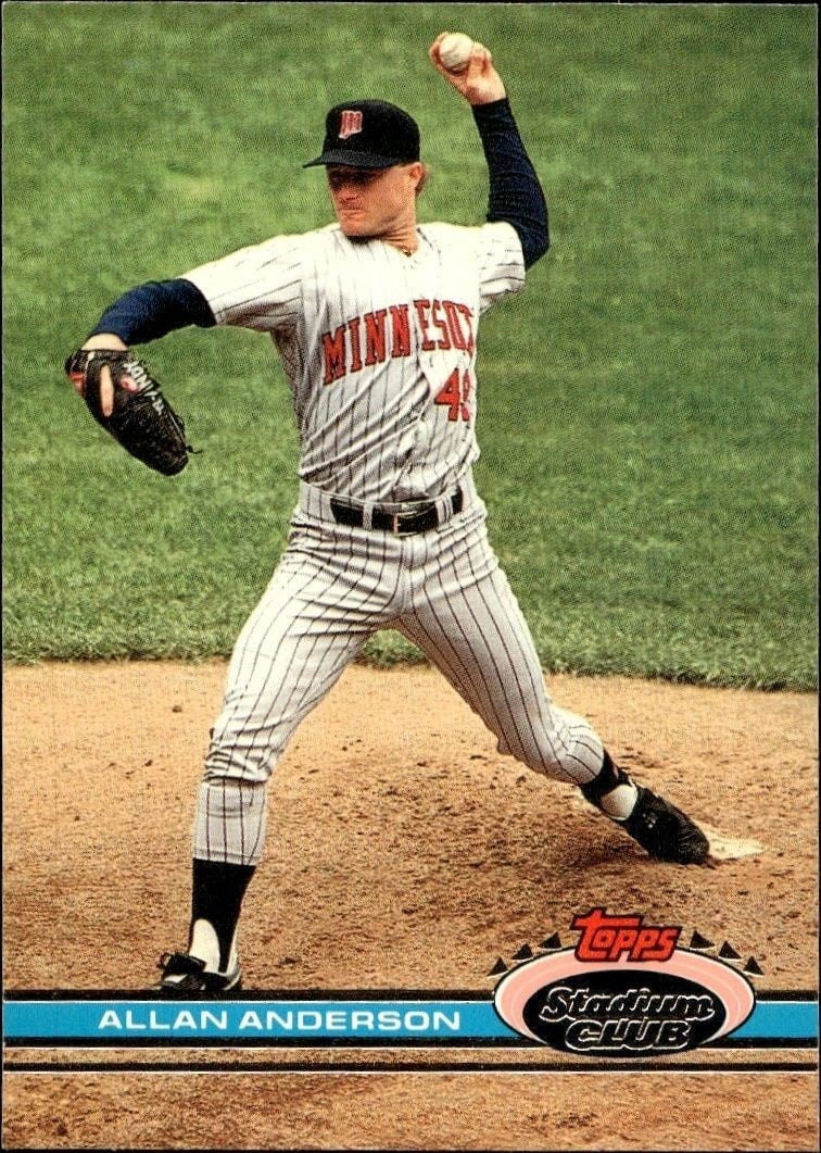 Allan Anderson 1991 Topps Stadium Club #188 Baseball Trading Card - Front 1991 Topps Stadium Club Allan Anderson #188 baseball trading card front