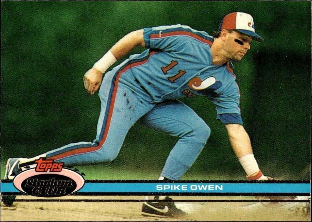 Spike Owen 1991 Topps Stadium Club #236 Baseball Trading Card - Front 1991 Topps Stadium Club Spike Owen #236 baseball trading card front