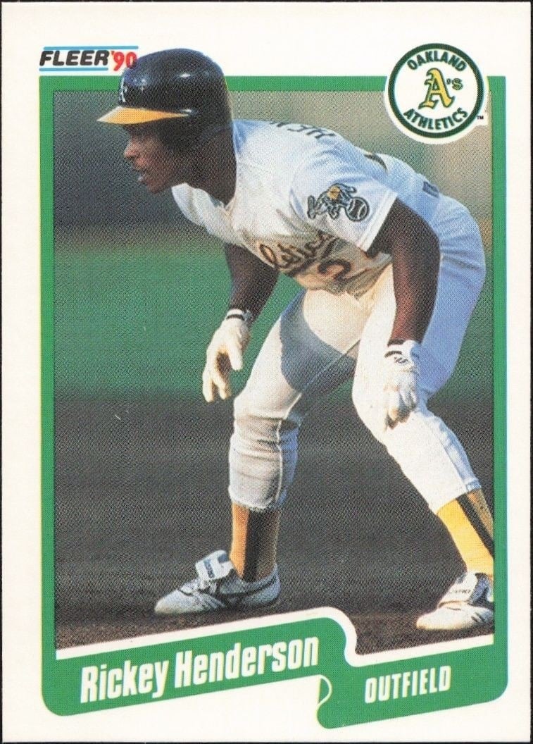 Rickey Henderson 1990 Fleer #10 Baseball Trading Card - Front 1990 Fleer Rickey Henderson #10 baseball trading card front