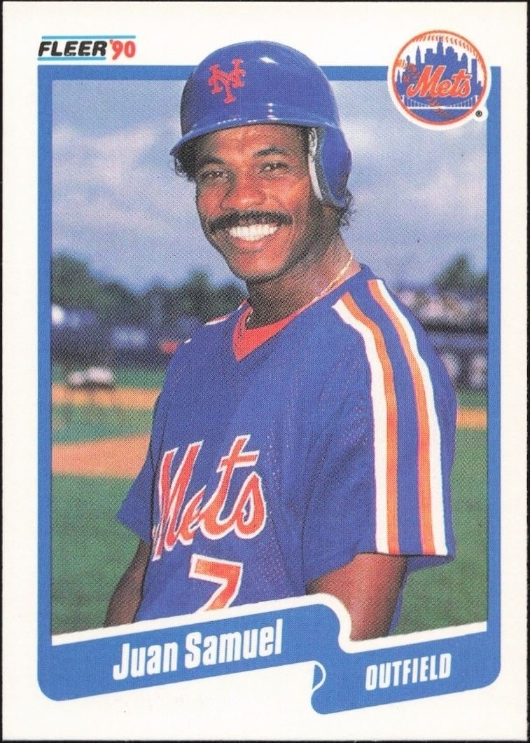Juan Samuel 1990 Fleer #215 Baseball Trading Card - Front 1990 Fleer Juan Samuel #215 baseball trading card front