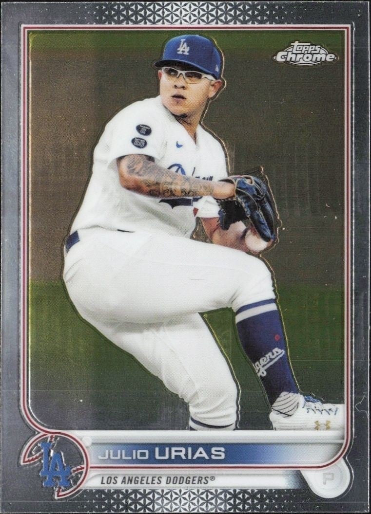 Julio Urias 2022 Topps Chrome #3 Baseball Trading Card - Front 2022 Topps Chrome Julio Urias #3 baseball trading card front