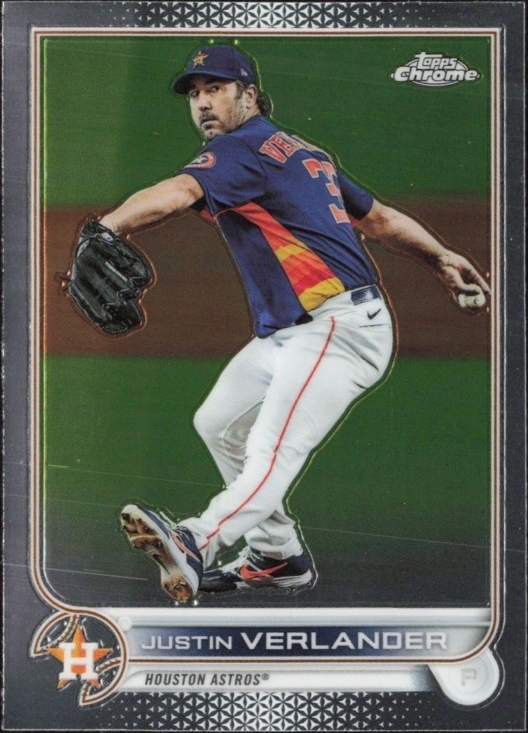 Justin Verlander 2022 Topps Chrome #87 Baseball Trading Card - Front 2022 Topps Chrome Justin Verlander #87 baseball trading card front