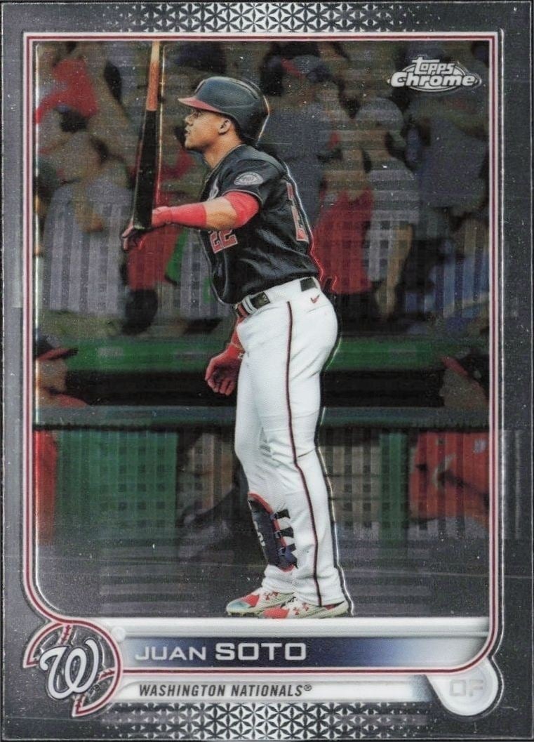 Juan Soto 2022 Topps Chrome #129 Baseball Trading Card - Front 2022 Topps Chrome Juan Soto #129 baseball trading card front