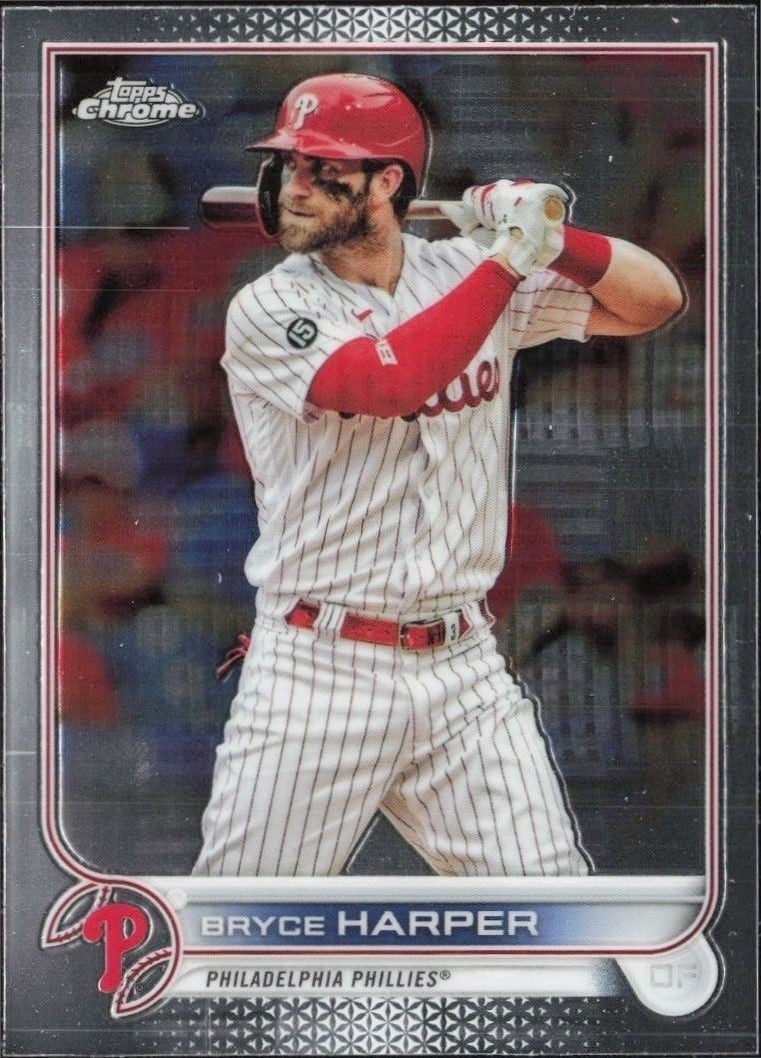Bryce Harper 2022 Topps Chrome #220 Baseball Trading Card - Front 2022 Topps Chrome Bryce Harper #220 baseball trading card front