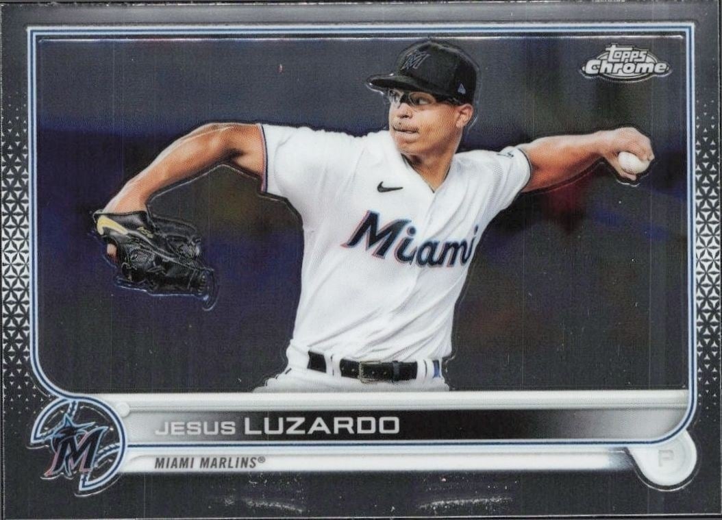 Jesus Luzardo 2022 Topps Chrome #112 Baseball Trading Card - Front 2022 Topps Chrome Jesus Luzardo #112 baseball trading card front