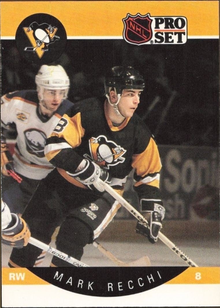 Mark Recchi 1990-91 Pro Set #239 Hockey Trading Card - Front 1990-91 Pro Set Mark Recchi #239 hockey trading card front