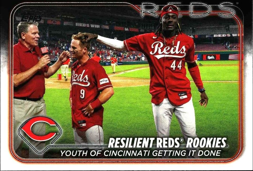 Resilient Reds Rookies 2024 Topps #133 Baseball Trading Card - Front 2024 Topps Resilient Reds Rookies #133 baseball trading card front