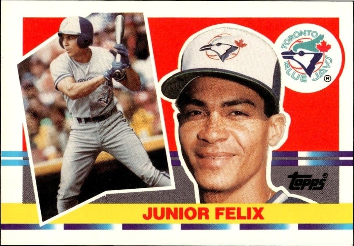 Junior Felix 1990 Topps Big #210 Baseball Trading Card - Front 1990 Topps Big Junior Felix #210 baseball trading card front