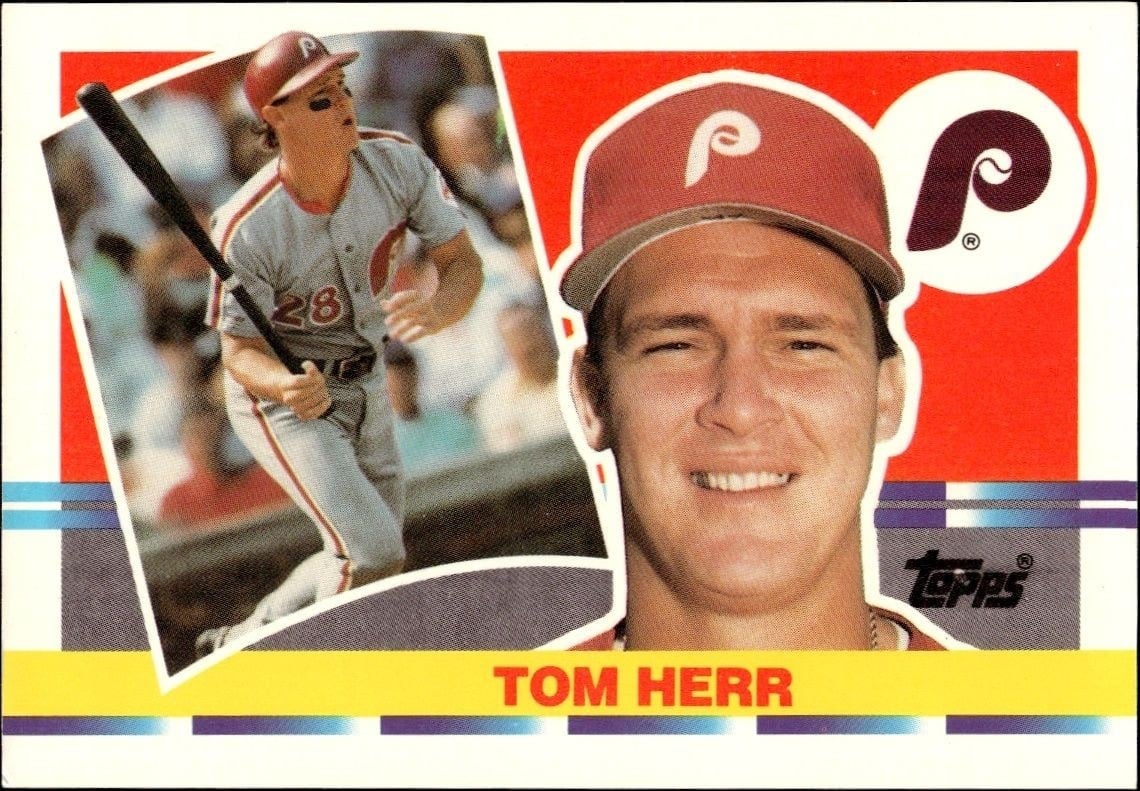 Tom Herr 1990 Topps Big #206 Baseball Trading Card - Front 1990 Topps Big Tom Herr #206 baseball trading card front