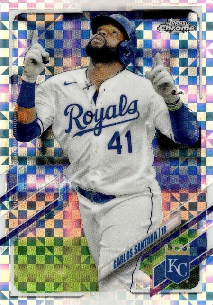 Carlos Santana 2021 Topps Chrome #207 Baseball Trading Card - Front 2021 Topps Chrome Carlos Santana #207 baseball trading card front