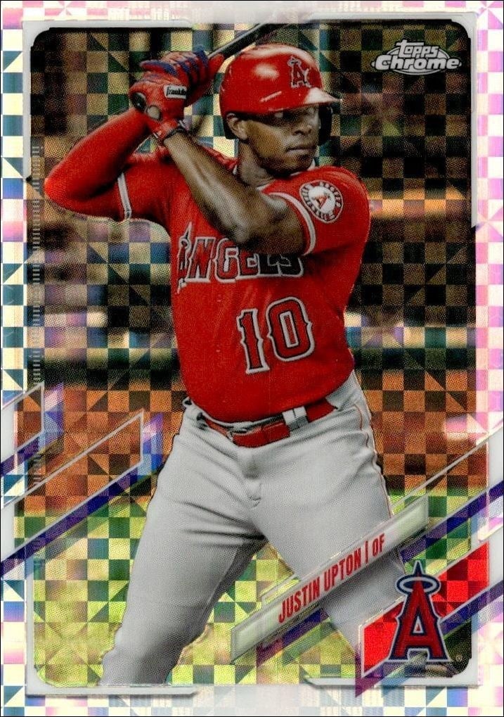 Justin Upton 2021 Topps Chrome #201 Baseball Trading Card - Front 2021 Topps Chrome Justin Upton #201 baseball trading card front