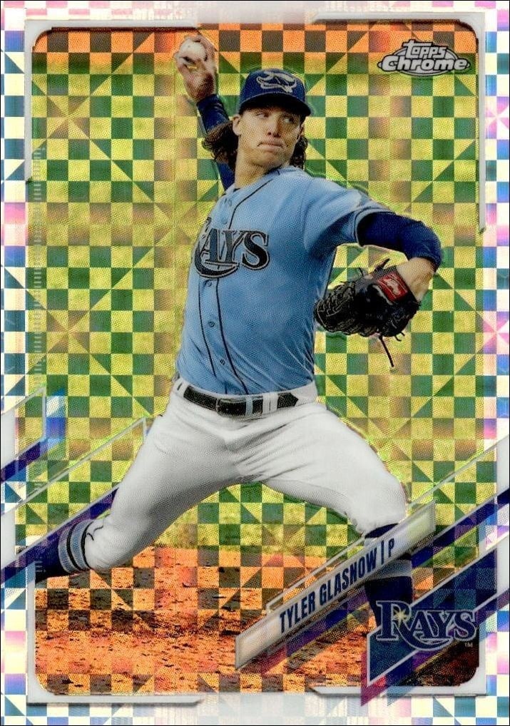 Tyler Glasnow 2021 Topps Chrome #129 Baseball Trading Card - Front 2021 Topps Chrome Tyler Glasnow #129 baseball trading card front