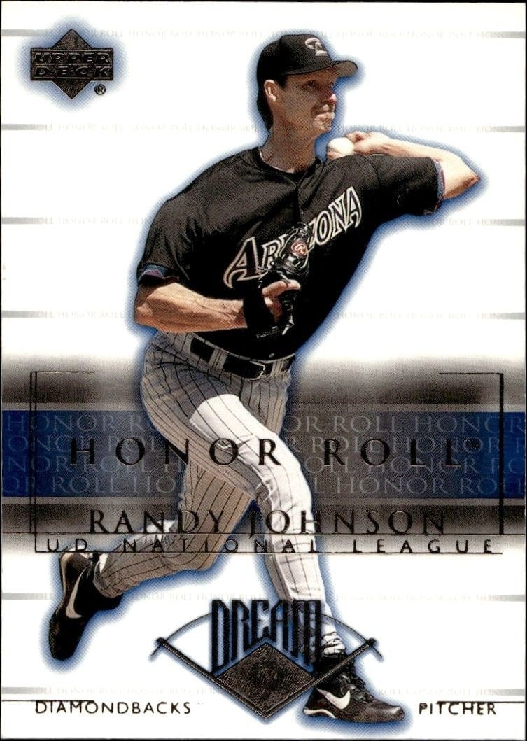 Randy Johnson 2002 Upper Deck Honor Roll #1 Baseball Trading Card - Front 2002 Upper Deck Honor Roll Randy Johnson #1 baseball trading card front