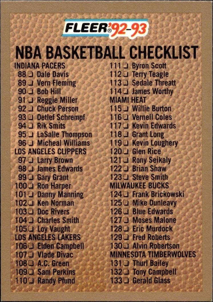 Checklist 1992-93 Fleer #263 Basketball Trading Card - Front 1992-93 Fleer Checklist #263 basketball trading card front
