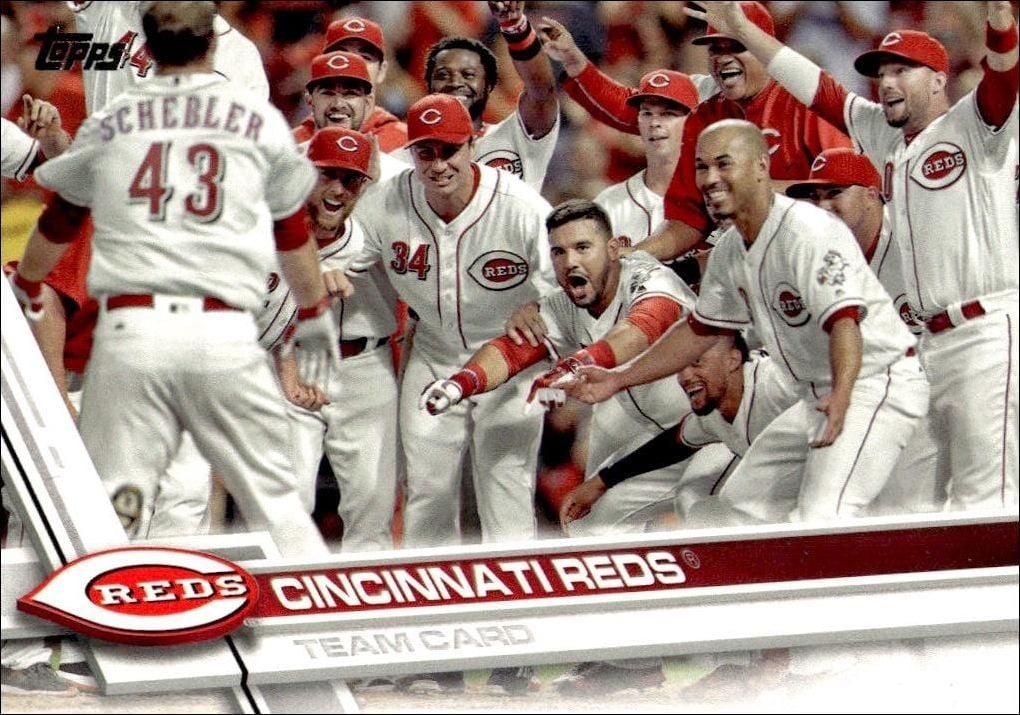 Cincinnati Reds 2017 Topps Series 2 #599 Baseball Trading Card - Front 2017 Topps Series 2 Cincinnati Reds #599 baseball trading card front