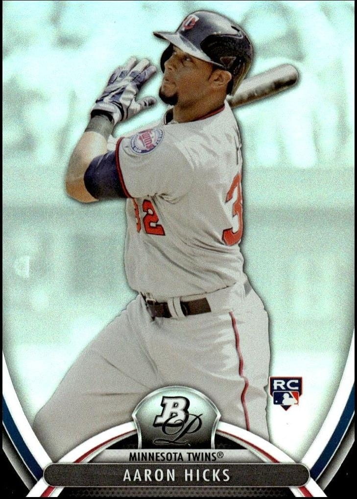 Aaron Hicks 2013 Bowman Platinum #21 Baseball Trading Card - Front 2013 Bowman Platinum Aaron Hicks #21 baseball trading card front