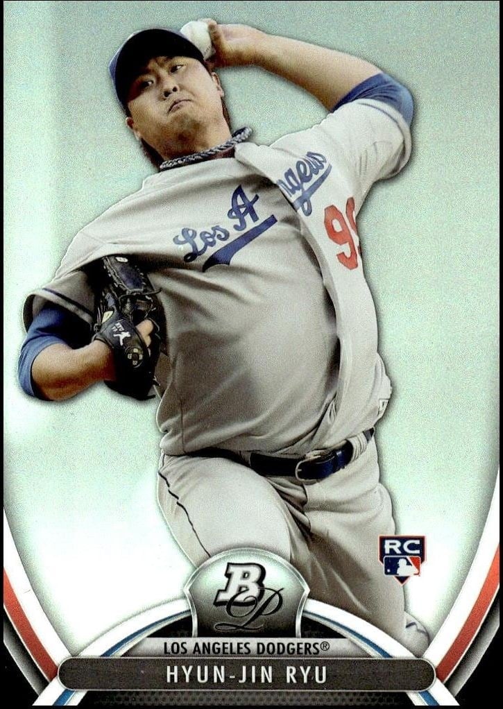 Hyun-Jin Ryu 2013 Bowman Platinum #96 Baseball Trading Card - Front 2013 Bowman Platinum Hyun-Jin Ryu #96 baseball trading card front
