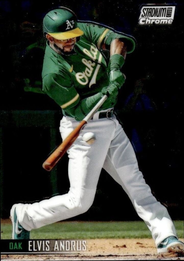 Elvis Andrus 2021 Topps Stadium Club Chrome #129 Baseball Trading Card - Front 2021 Topps Stadium Club Chrome Elvis Andrus #129 baseball trading card front