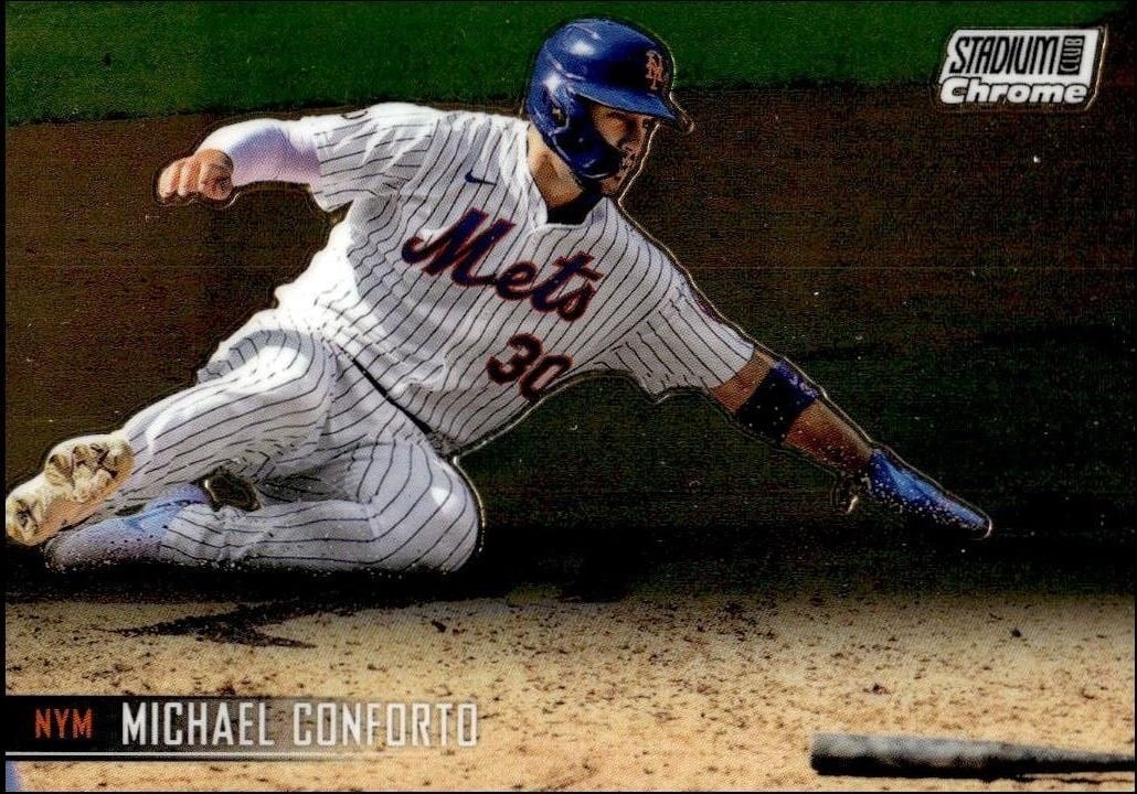 Michael Conforto 2021 Topps Stadium Club Chrome #163 Baseball Trading Card - Front 2021 Topps Stadium Club Chrome Michael Conforto #163 baseball trading card front