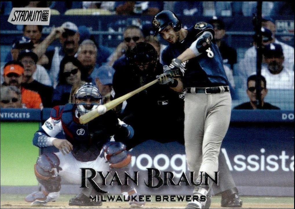 Ryan Braun 2019 Topps Stadium Club #136 Baseball Trading Card - Front 2019 Topps Stadium Club Ryan Braun #136 baseball trading card front