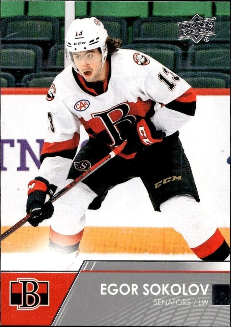Egor Sokolov 2021-22 Upper Deck AHL #28 Hockey Trading Card - Front 2021-22 Upper Deck AHL Egor Sokolov #28 hockey trading card front