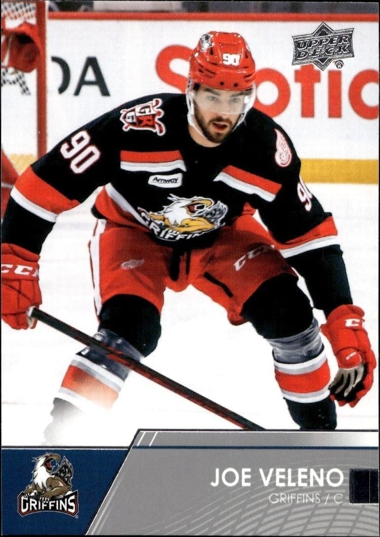 Joe Veleno 2021-22 Upper Deck AHL #74 Hockey Trading Card - Front 2021-22 Upper Deck AHL Joe Veleno #74 hockey trading card front