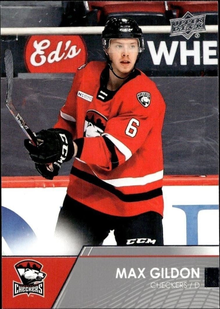 Max Gildon 2021-22 Upper Deck AHL #55 Hockey Trading Card - Front 2021-22 Upper Deck AHL Max Gildon #55 hockey trading card front