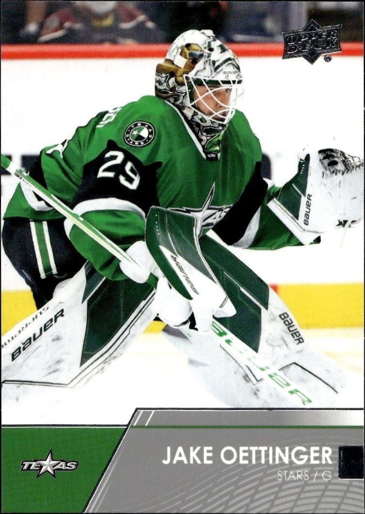 Jake Oettinger 2021-22 Upper Deck AHL #83 Hockey Trading Card - Front 2021-22 Upper Deck AHL Jake Oettinger #83 hockey trading card front