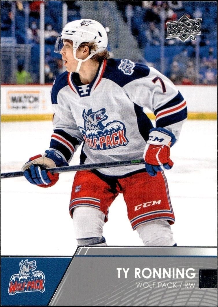 Ty Ronning 2021-22 Upper Deck AHL #1 Hockey Trading Card - Front 2021-22 Upper Deck AHL Ty Ronning #1 hockey trading card front