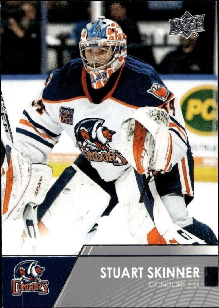 Stuart Skinner 2021-22 Upper Deck AHL #97 Hockey Trading Card - Front 2021-22 Upper Deck AHL Stuart Skinner #97 hockey trading card front