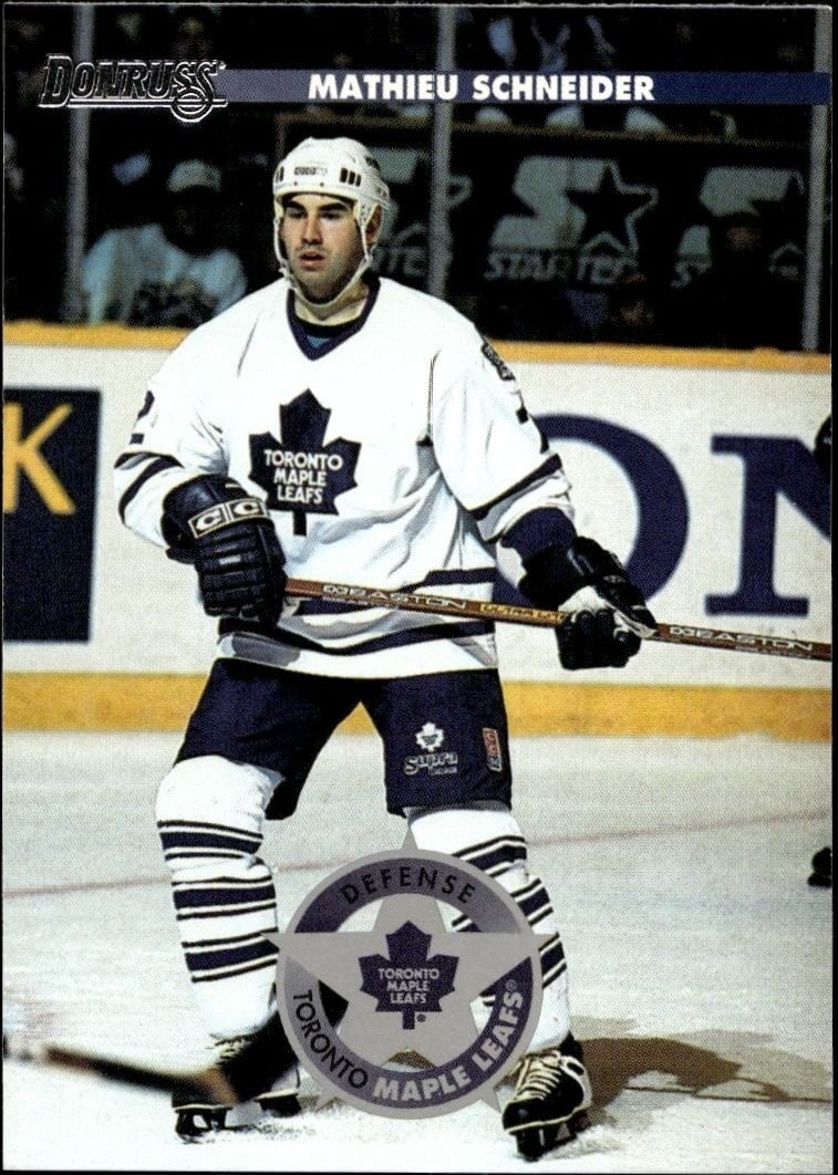 Mathieu Schneider 1996-97 Donruss #18 Hockey Trading Card - Front 1996-97 Donruss Mathieu Schneider #18 hockey trading card front