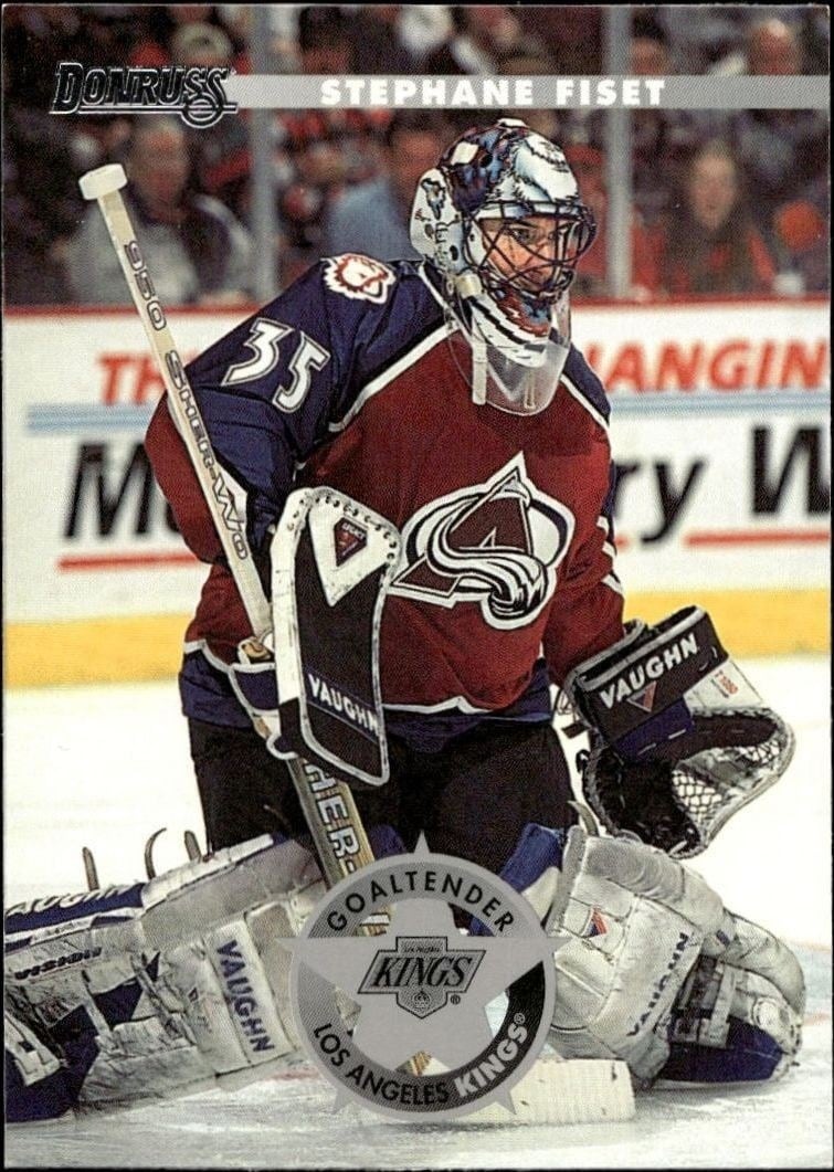 Stephane Fiset 1996-97 Donruss #186 Hockey Trading Card - Front 1996-97 Donruss Stephane Fiset #186 hockey trading card front