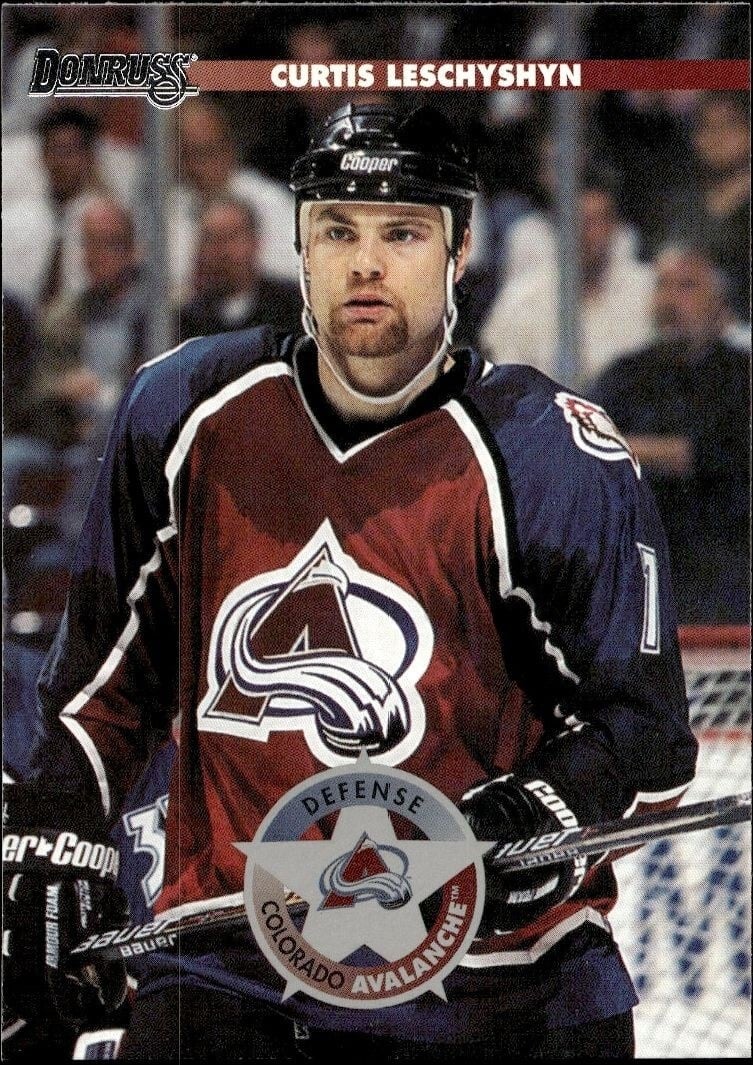 Curtis Leschyshyn 1996-97 Donruss #48 Hockey Trading Card - Front 1996-97 Donruss Curtis Leschyshyn #48 hockey trading card front
