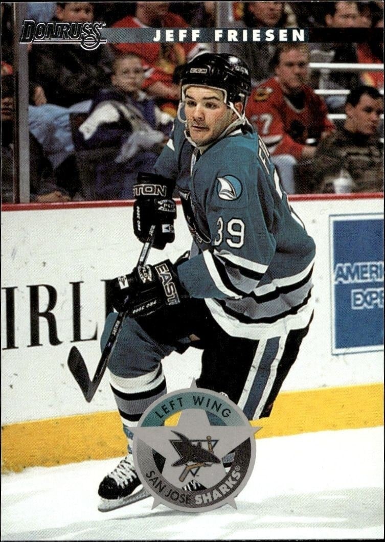 Jeff Friesen 1996-97 Donruss #79 Hockey Trading Card - Front 1996-97 Donruss Jeff Friesen #79 hockey trading card front