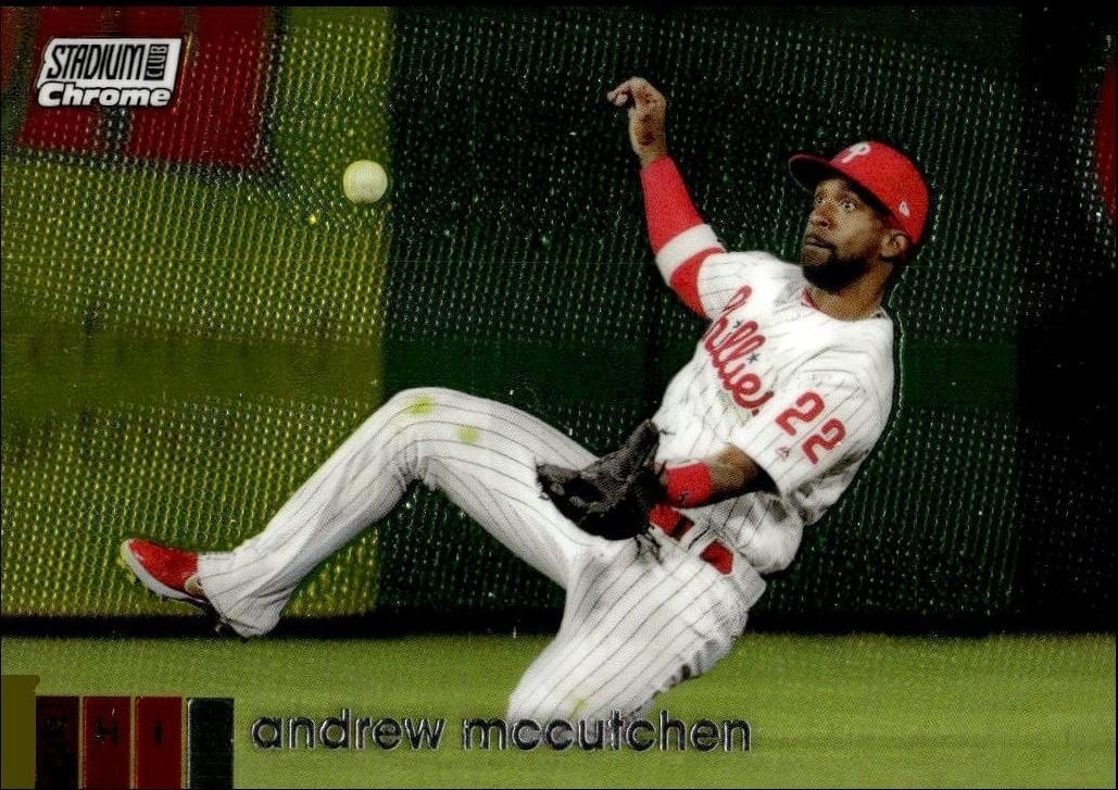 Andrew McCutchen 2020 Topps Stadium Club Chrome #77 Baseball Trading Card - Front 2020 Topps Stadium Club Chrome Andrew McCutchen #77 baseball trading card front