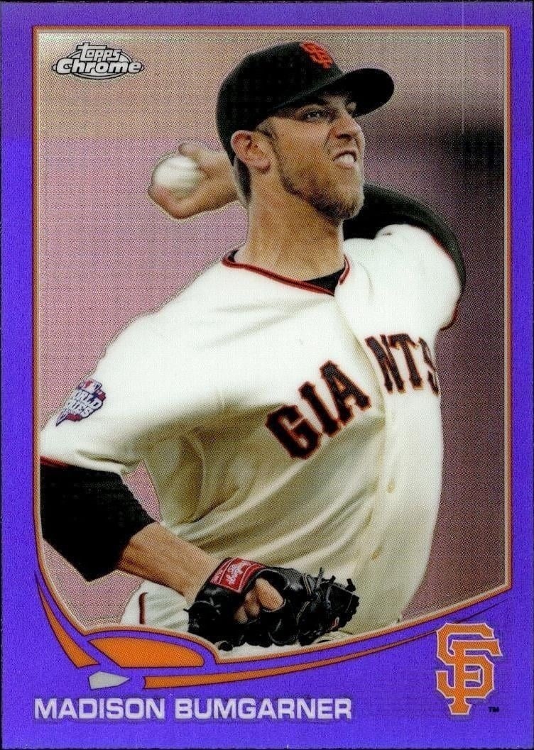 Madison Bumgarner 2013 Topps Chrome #37 Baseball Trading Card - Front 2013 Topps Chrome Madison Bumgarner #37 baseball trading card front